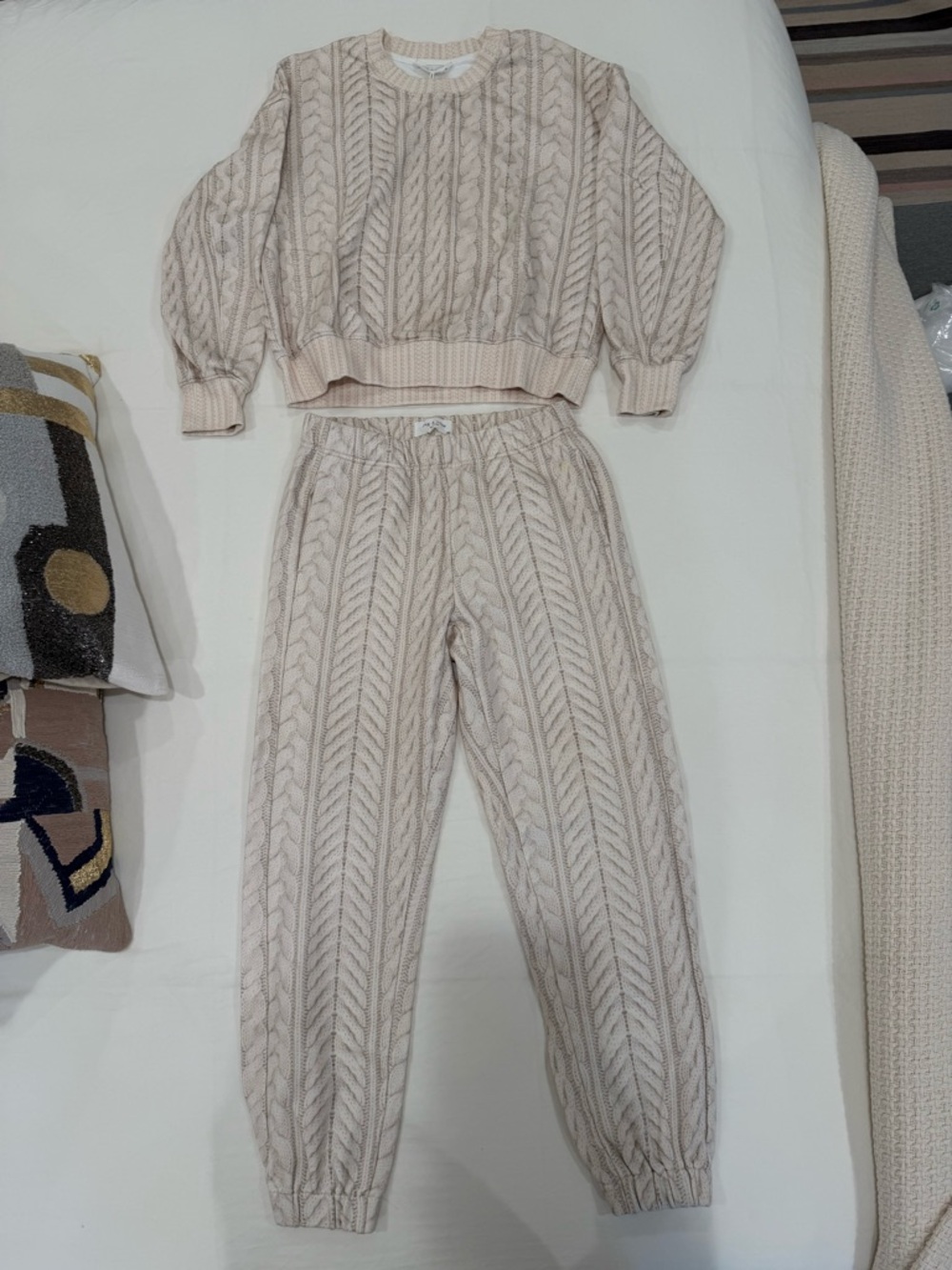 Rag & Bone Cozy Cable Knit Sweatshirt & Jogger Set in Beige